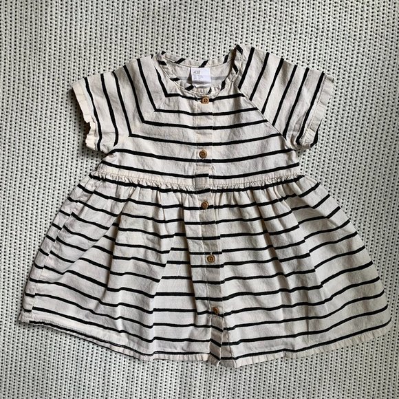 H&M Cream & Black Striped Button Down Full Skirt T-Shirt Dress | 6-9m - Picture 1 of 5
